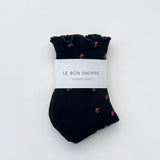 Ruffled Hugger Crew Socks, Black Petal