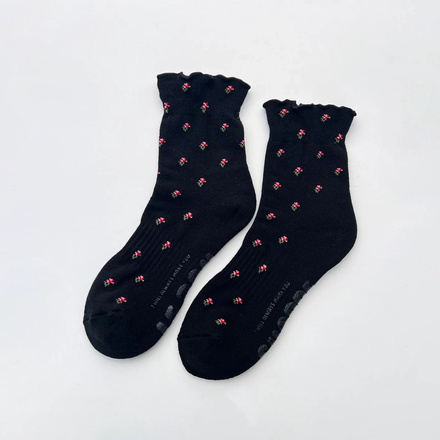 Ruffled Hugger Crew Socks, Black Petal