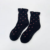 Ruffled Hugger Crew Socks, Black Petal