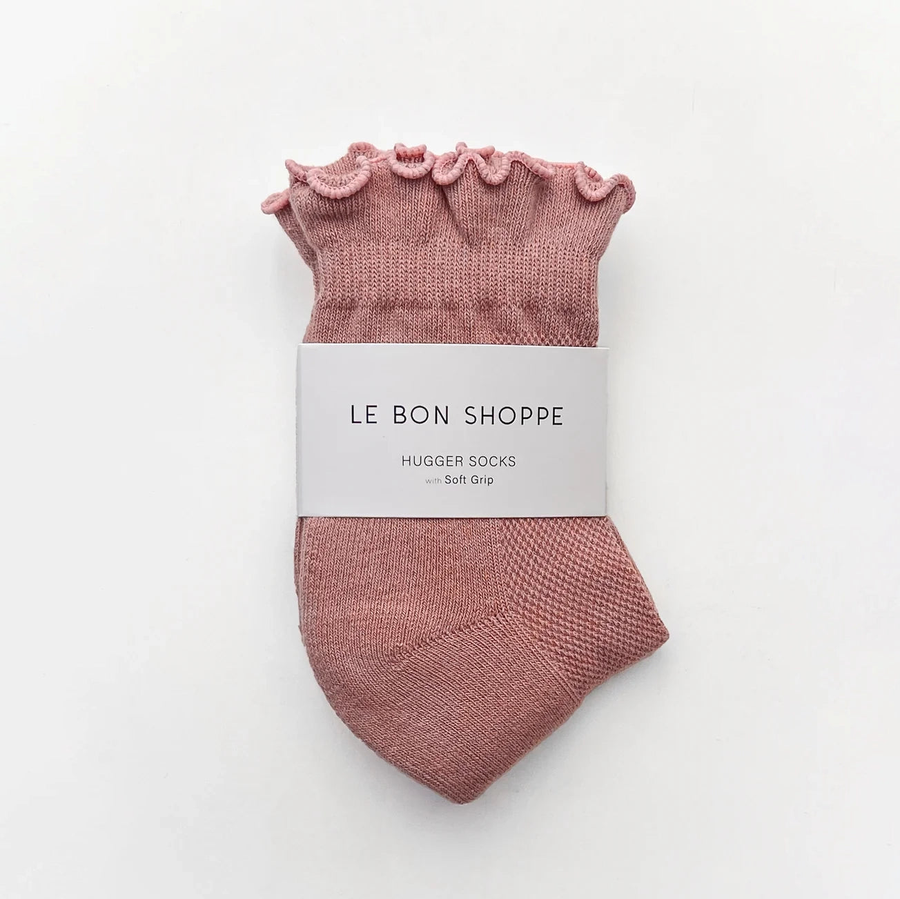 Ruffled Hugger Crew Socks, Vintage Pink / Black