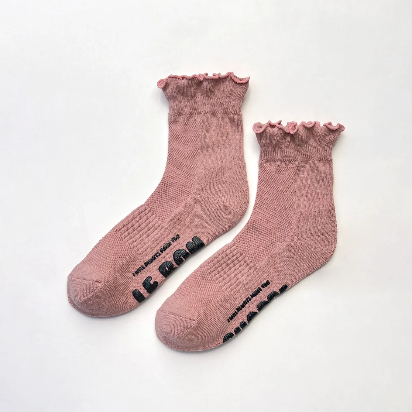 Ruffled Hugger Crew Socks, Vintage Pink / Black