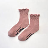 Ruffled Hugger Crew Socks, Vintage Pink / Black