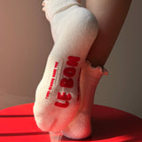 Ruffled Hugger Crew Socks, Vanilla / Red