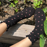 Ruffled Hugger Crew Socks, Black Petal