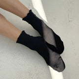 Ruffled Hugger Crew Socks, Black