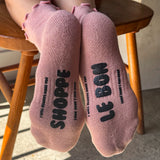 Ruffled Hugger Crew Socks, Vintage Pink / Black