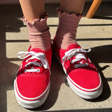 Ruffled Hugger Crew Socks, Vintage Pink / Black
