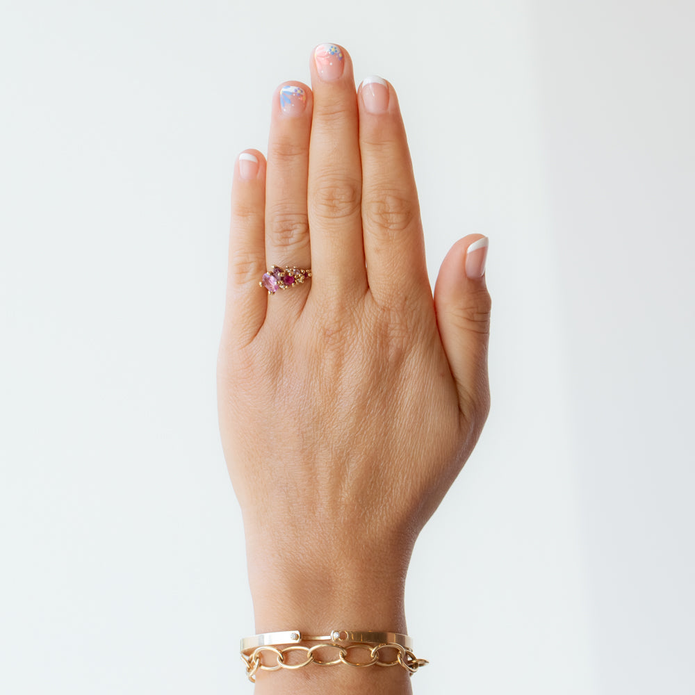 Mixed Sapphire and Ruby Tumbling Cluster Ring