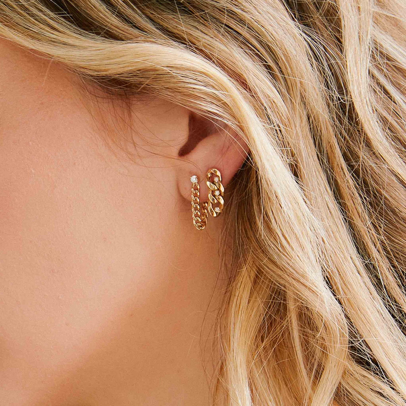 Zoe Chicco | Large Curb Chain Three Link Drop Diamond Earrings