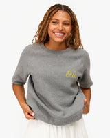 Short Sleeve Sweatshirt, Grey Melange Embroidered Oui
