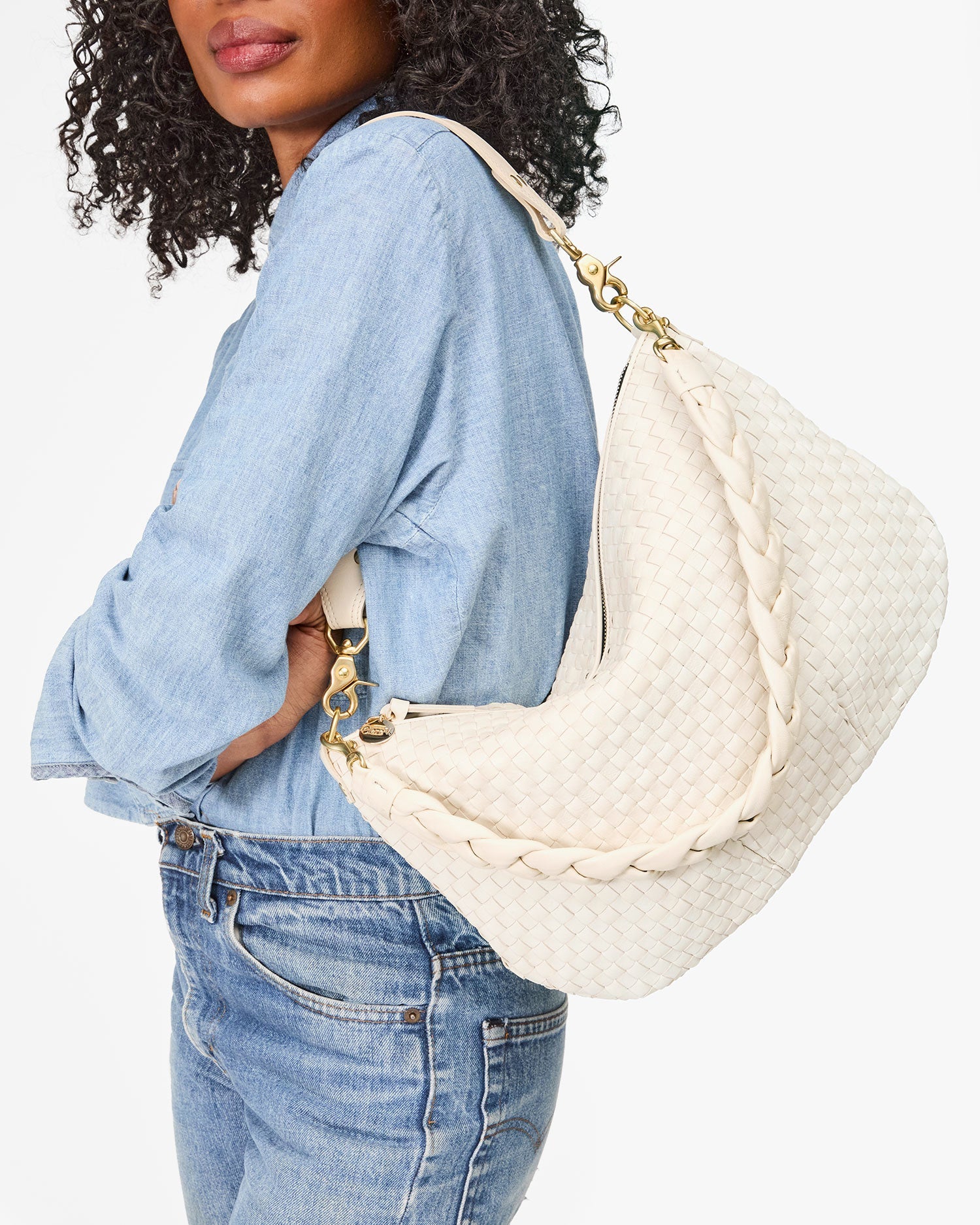 Shoulder Strap, Cream Braided Nappa
