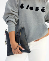 Thin Knotted Leather Shoulder Strap with Rings, Black