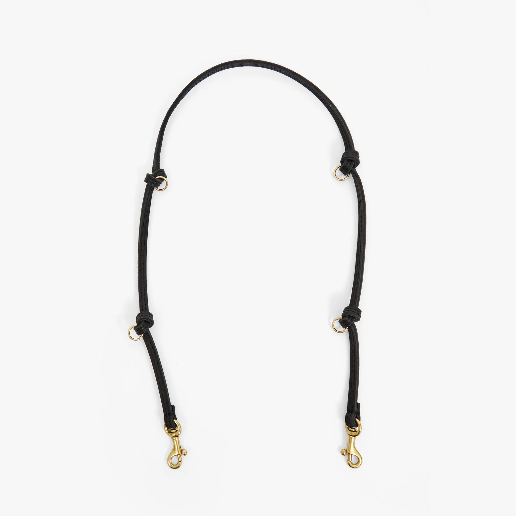 Thin Knotted Leather Shoulder Strap with Rings, Black