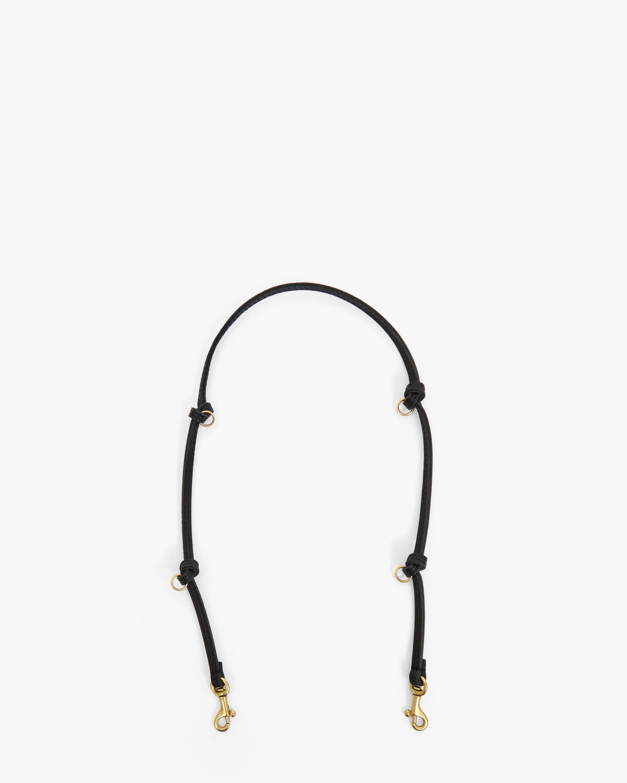 Thin Knotted Leather Shoulder Strap with Rings, Black
