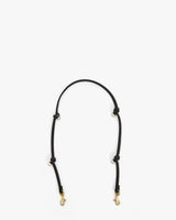 Thin Knotted Leather Shoulder Strap with Rings, Black