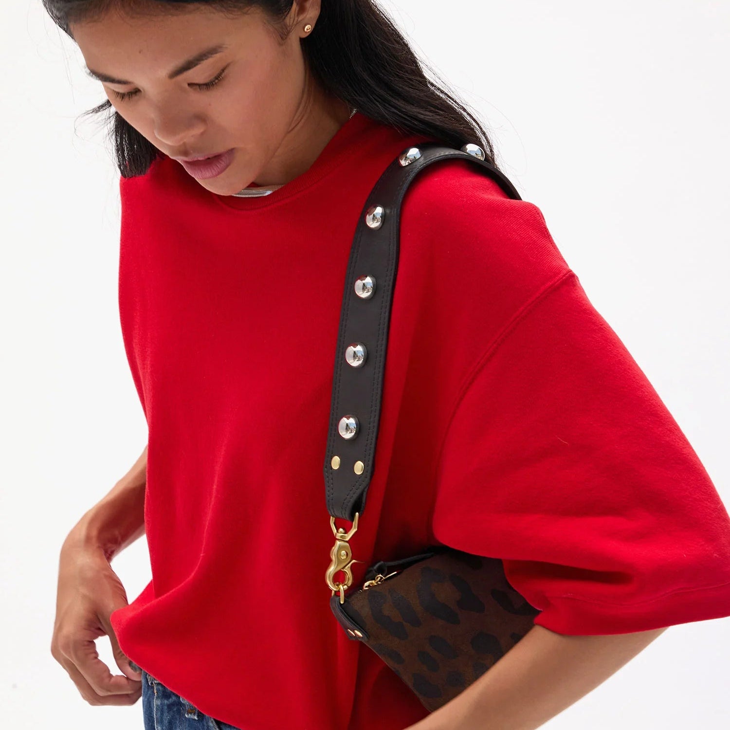 Shoulder Strap, Black Naturelle with Studs