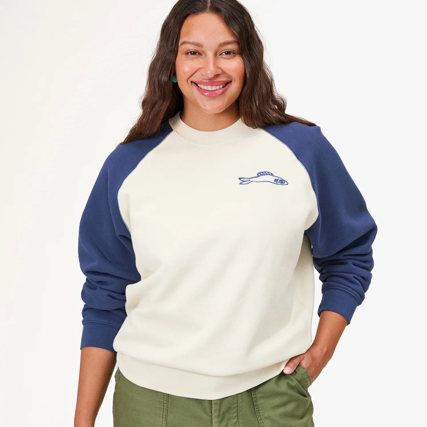 Sweatshirt, Embroidered Sardine, Cream / Navy