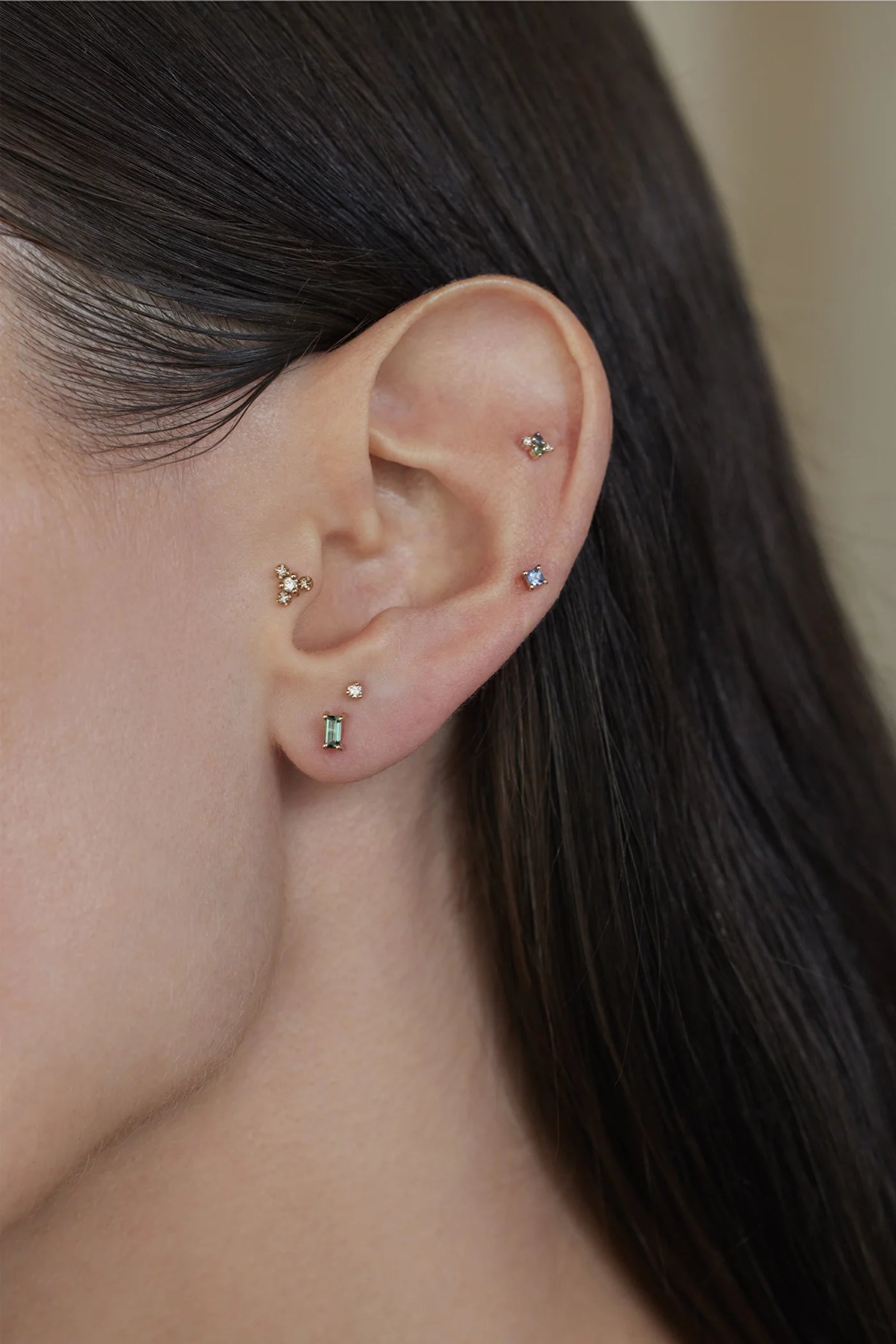 Wwake | Lagoon Green Tourmaline Baguette Stud Earrings