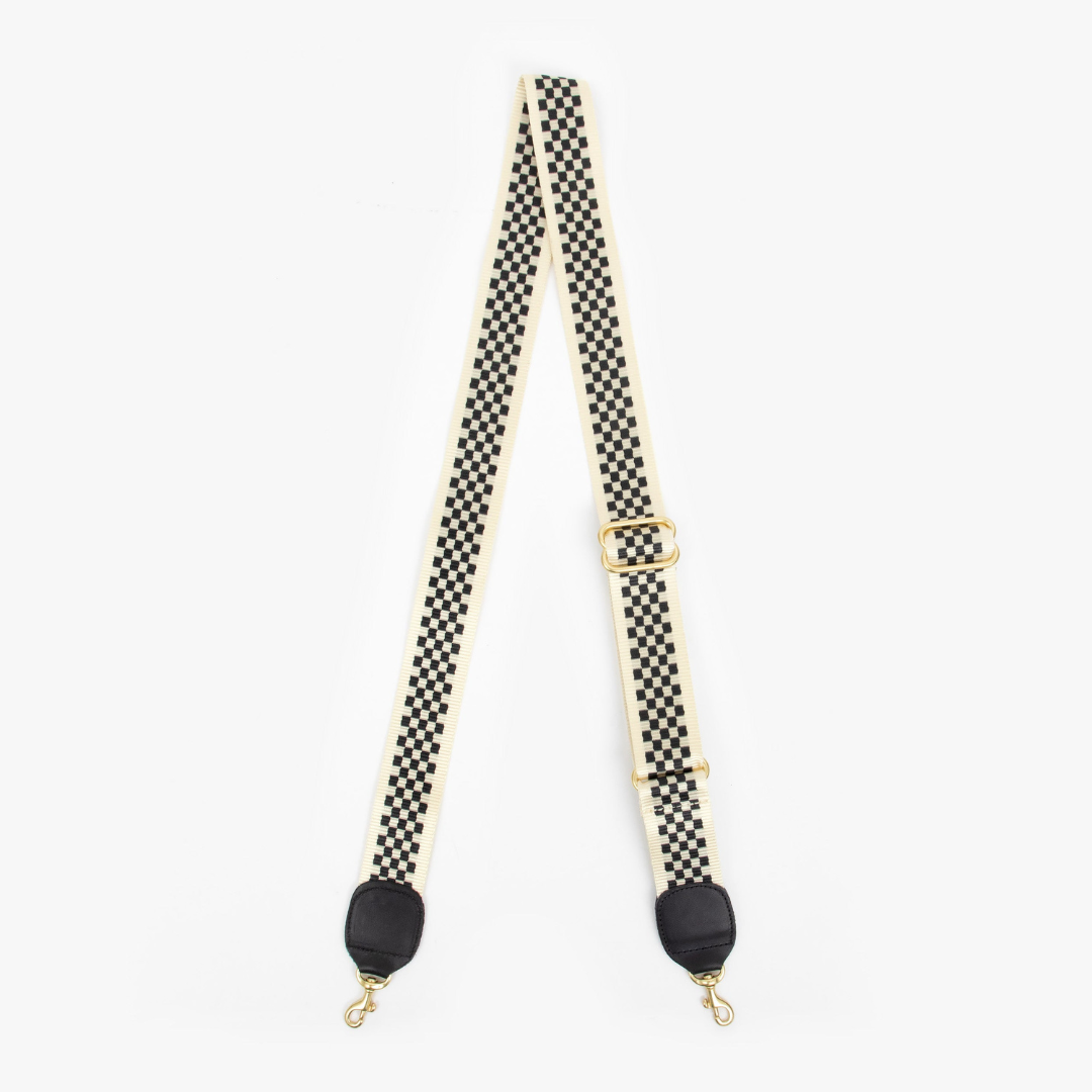 Adjustable Crossbody Strap, Checkered Black and Cream