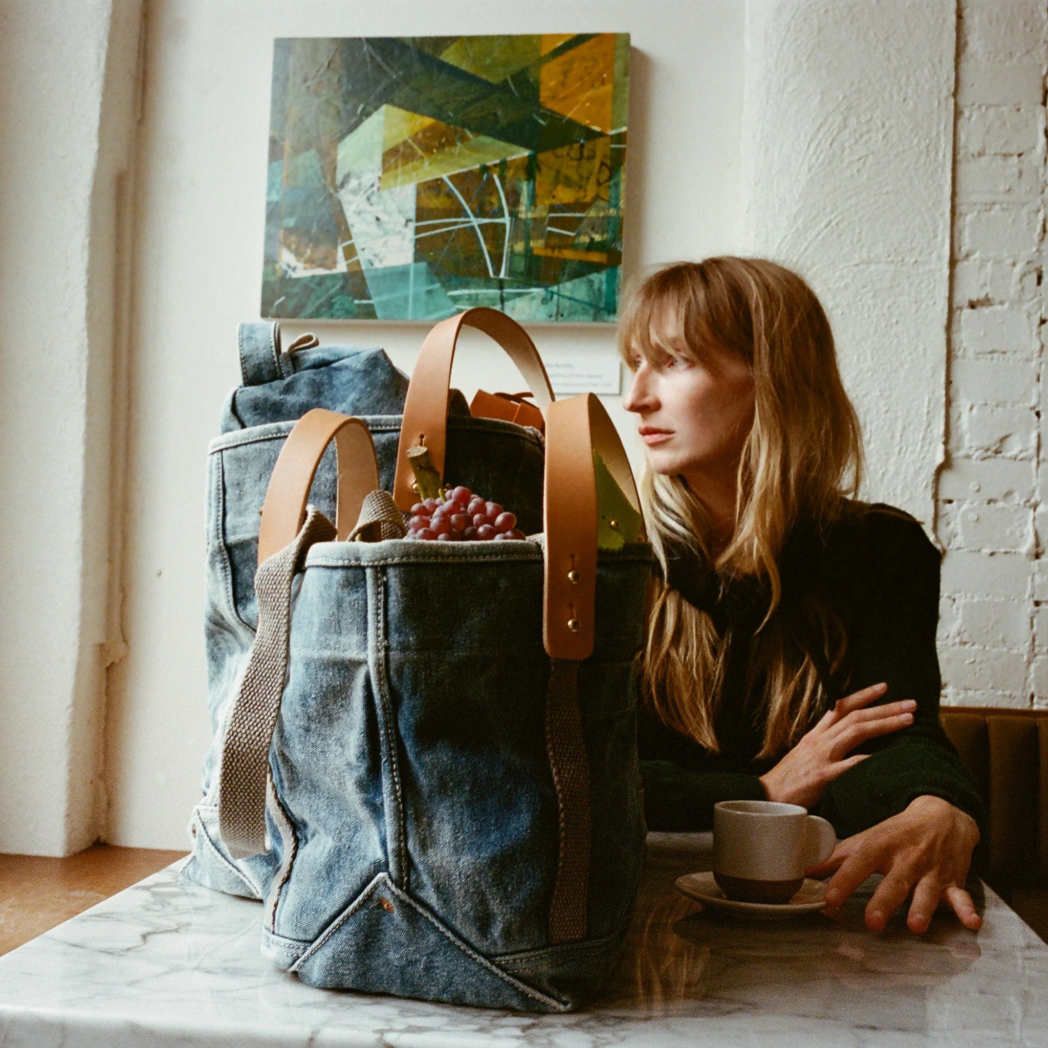 Lunch Tote, Washed Denim