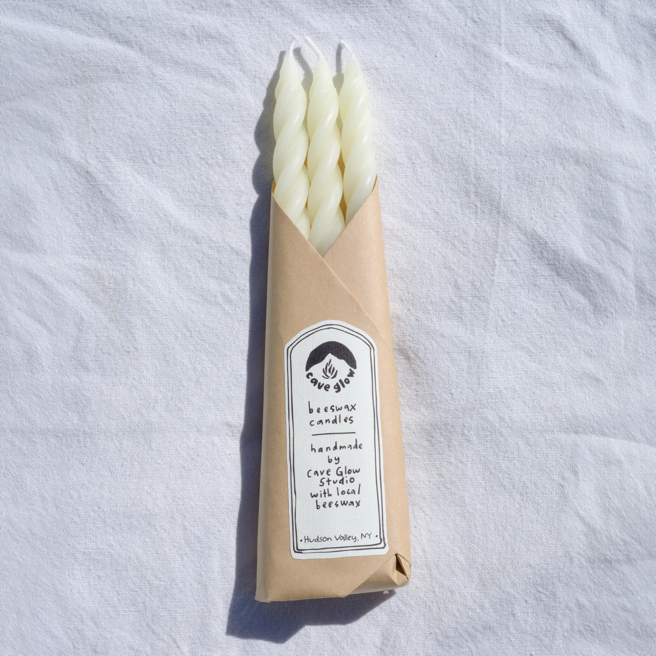 White Beeswax Spiral Taper Candles, Set of 3
