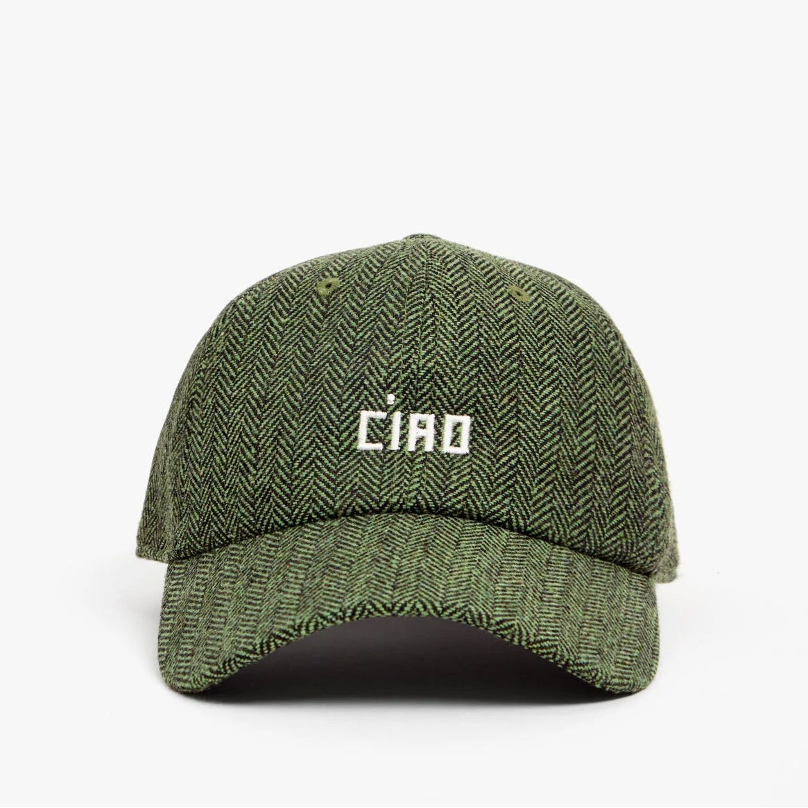 Wool Baseball Hat, Embroidered Petit Ciao, Green/Black