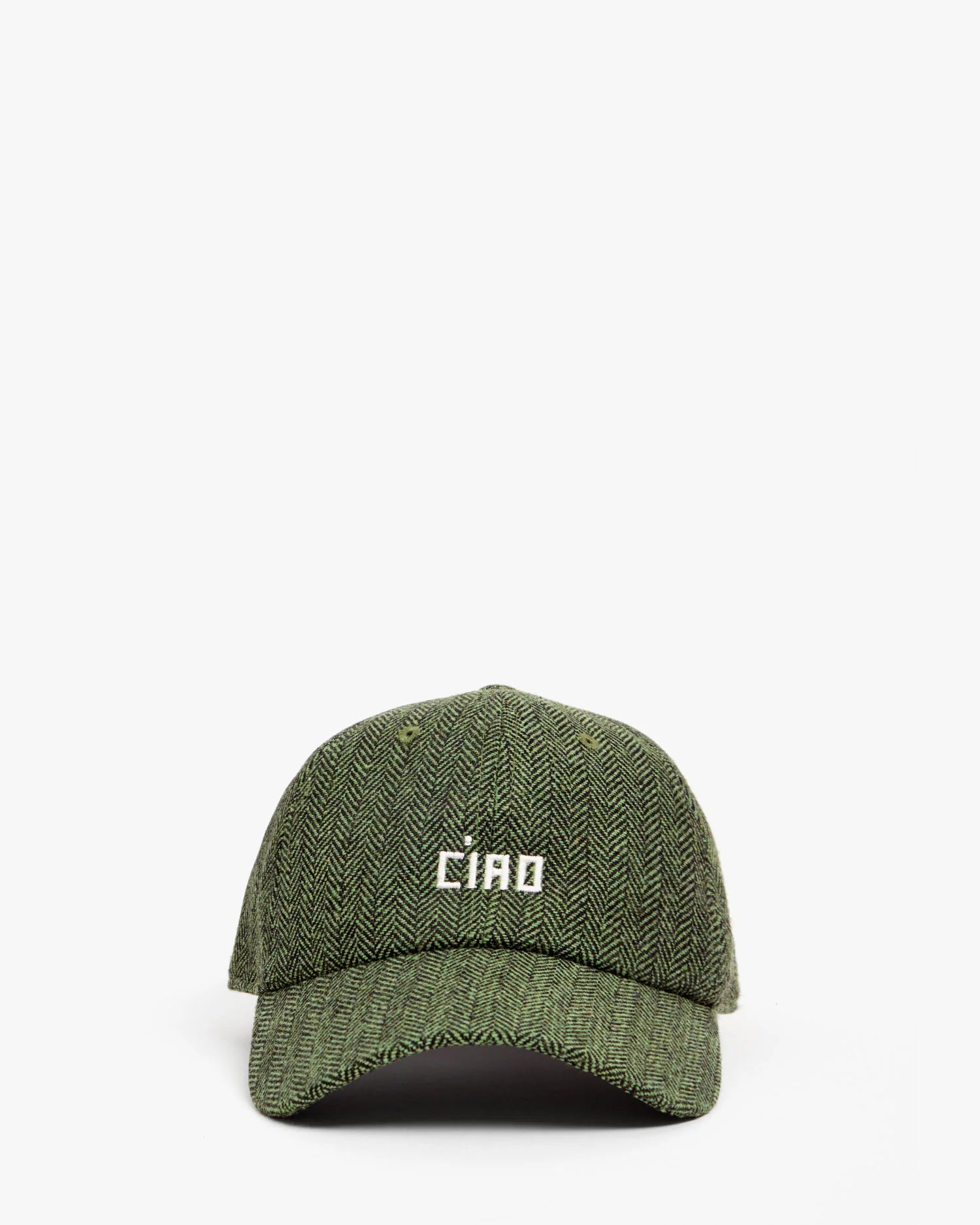 Wool Baseball Hat, Embroidered Petit Ciao, Green/Black