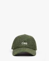 Wool Baseball Hat, Embroidered Petit Ciao, Green/Black