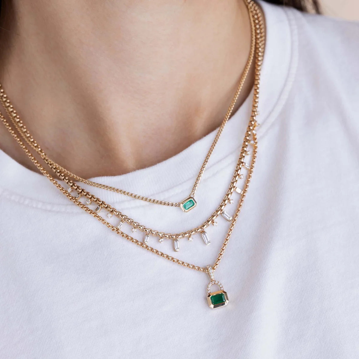 Emerald Cut Emerald Curb Chain Necklace
