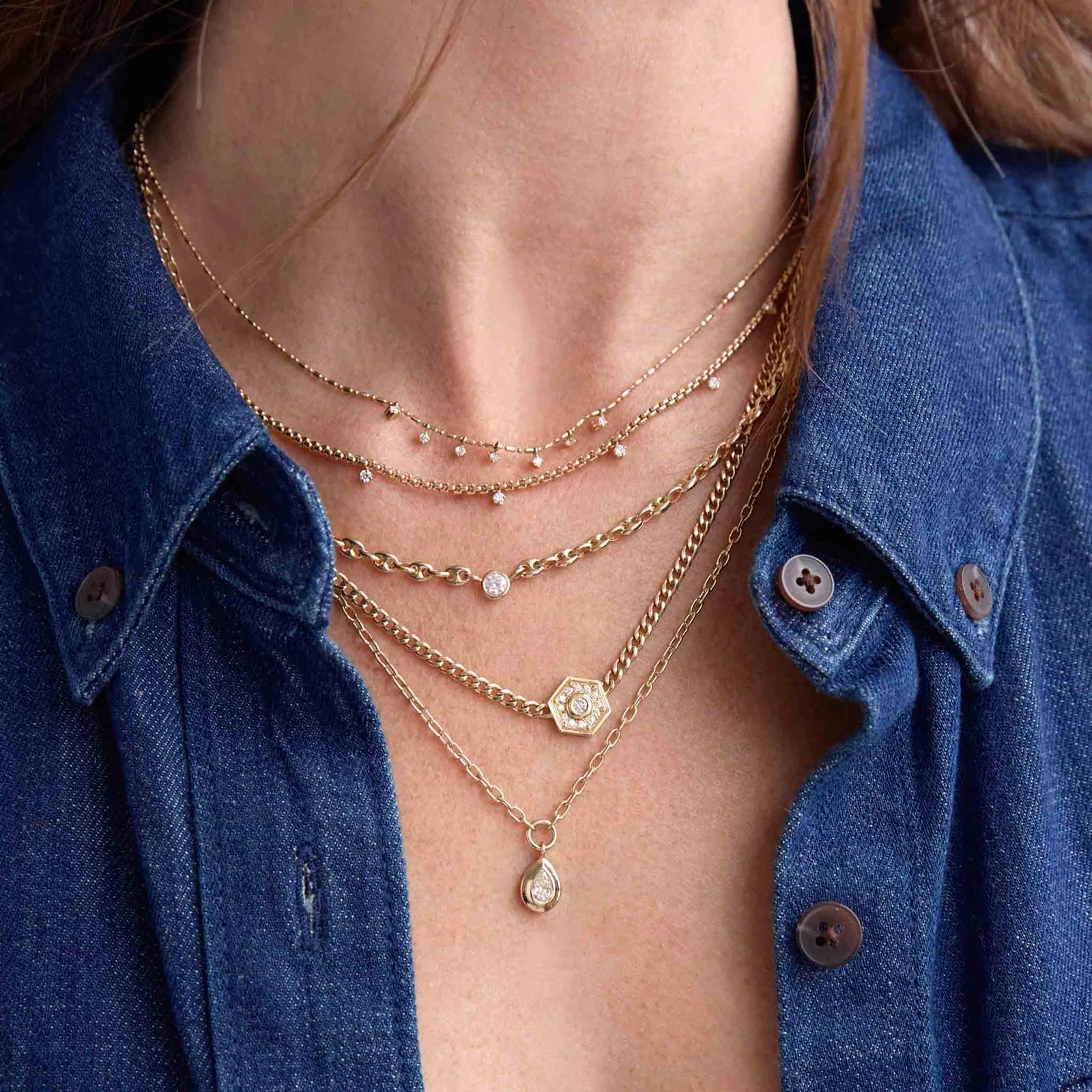 Zoe Chicco | Small Puffed Mariner Chain Necklace with Floating Diamond