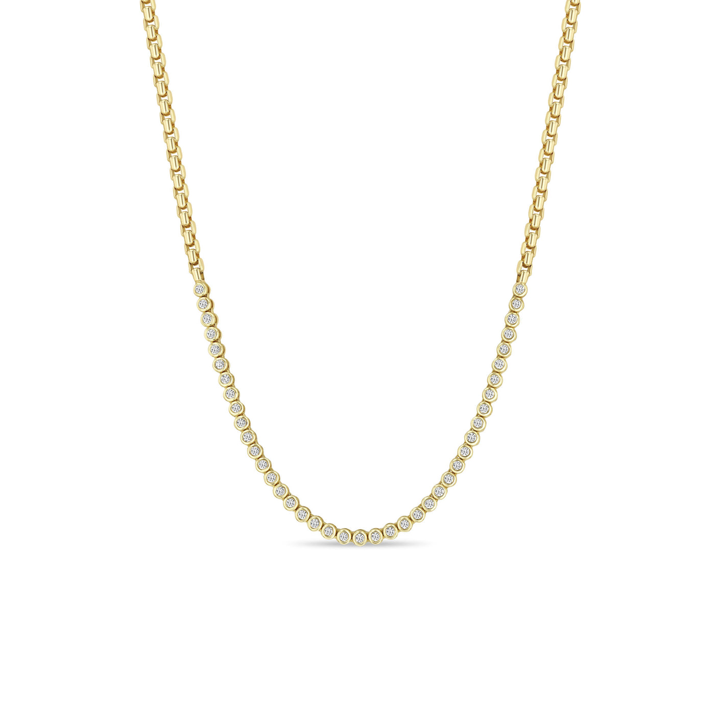 Zoe Chicco | Small Diamond Bezel Tennis Segment Necklace on Box Chain