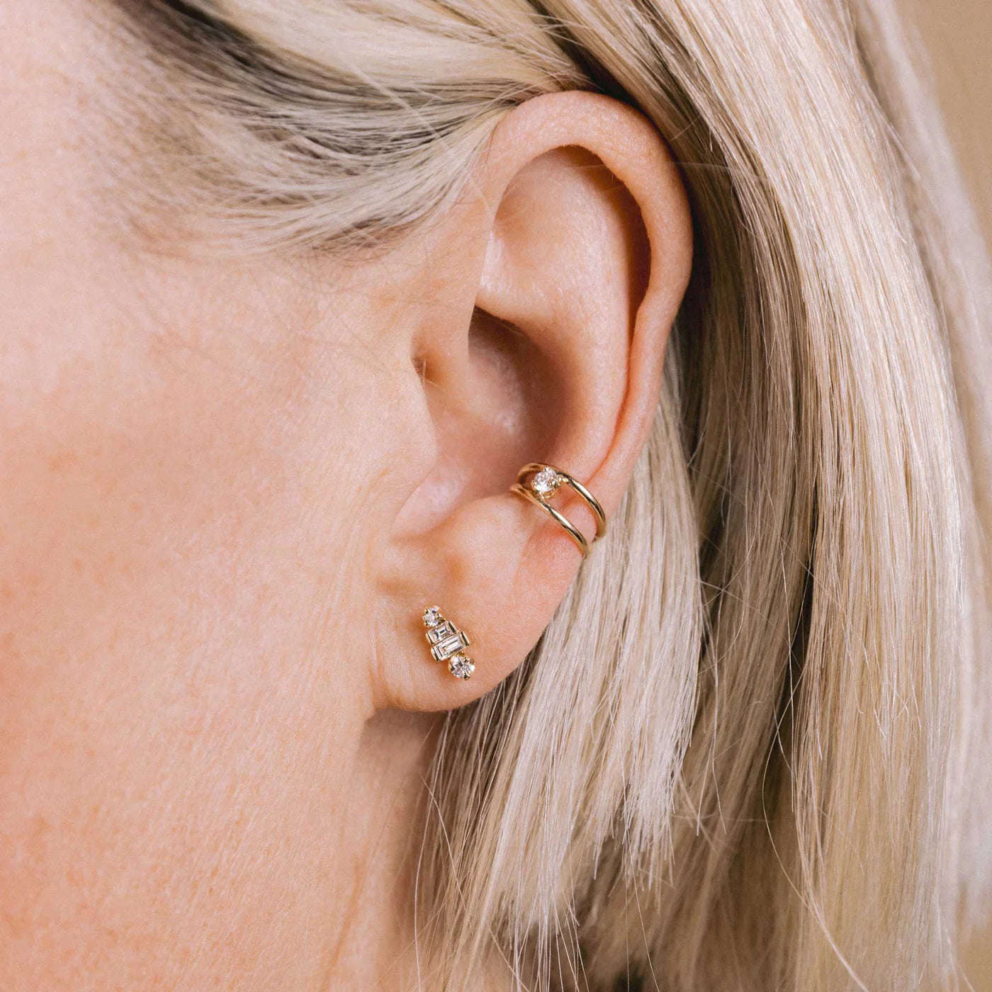 Zoe Chicco | Graduating Baguette and Round Diamond Stud Earrings
