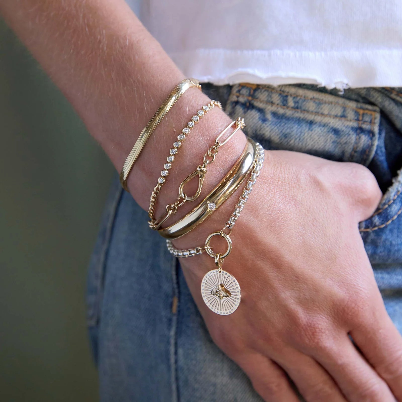 Diamond Bezel Tennis Segment Small Curb Chain Bracelet