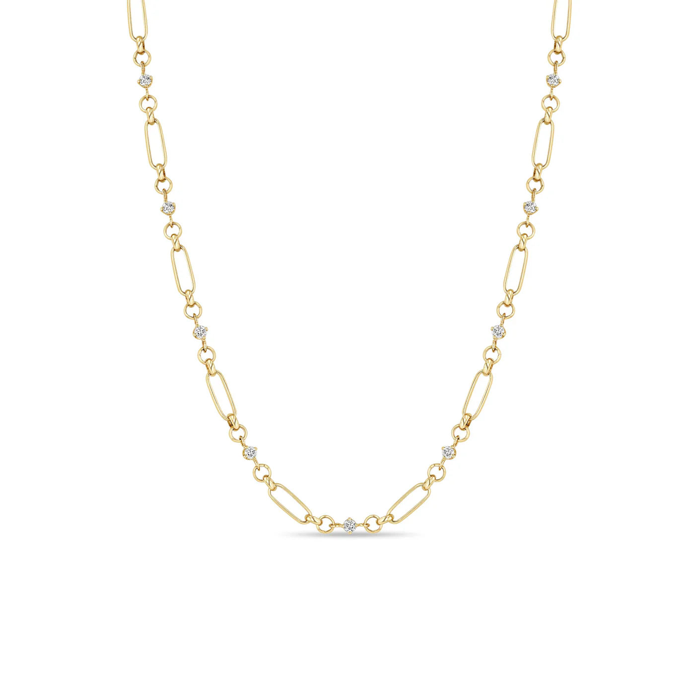 Zoe Chicco | Mixed Chain Necklace with Prong Set White Diamonds