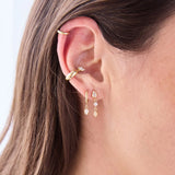 Dangling Pear Diamond Small Hinge Huggie Hoop Earrings