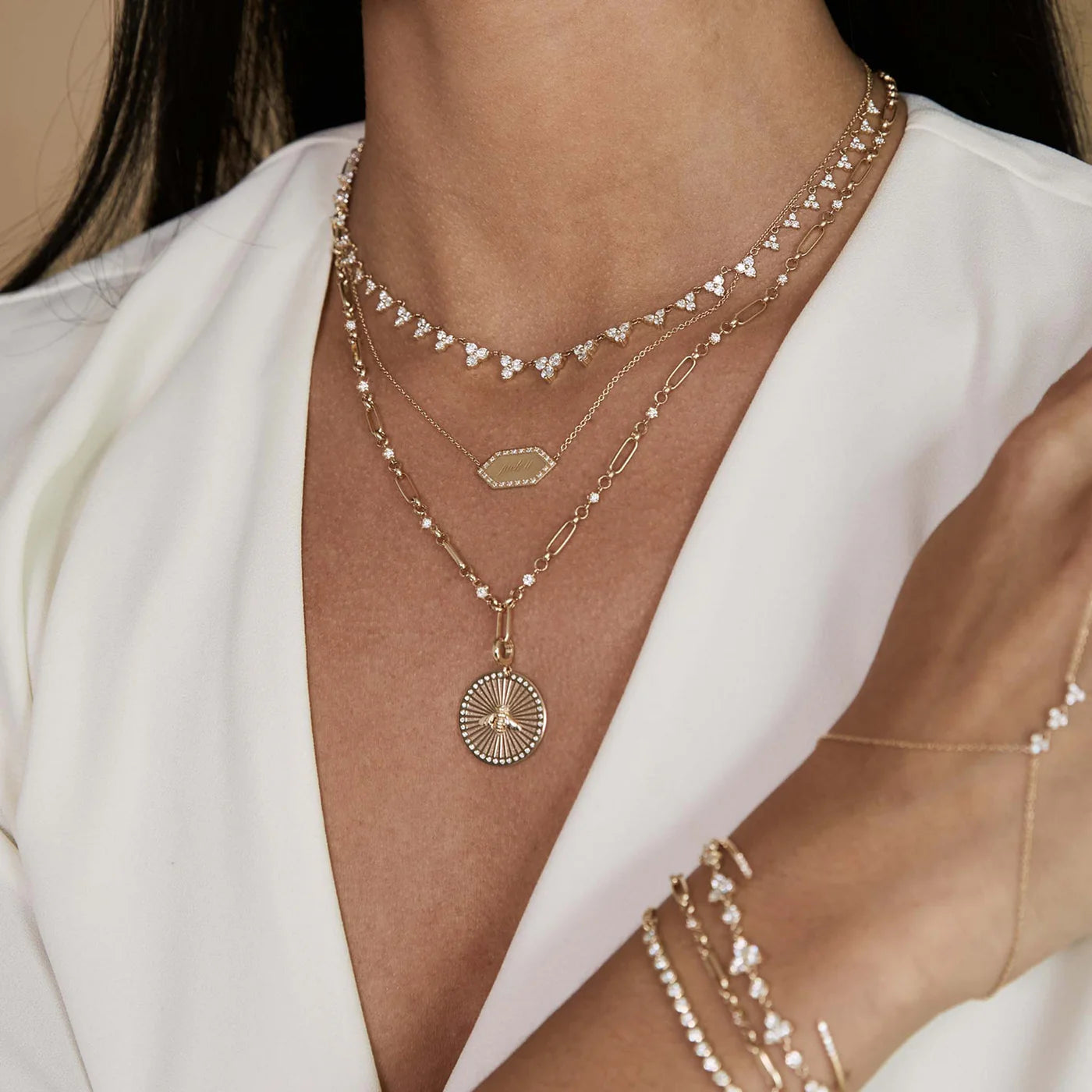 Zoe Chicco | Mixed Chain Necklace with Prong Set White Diamonds