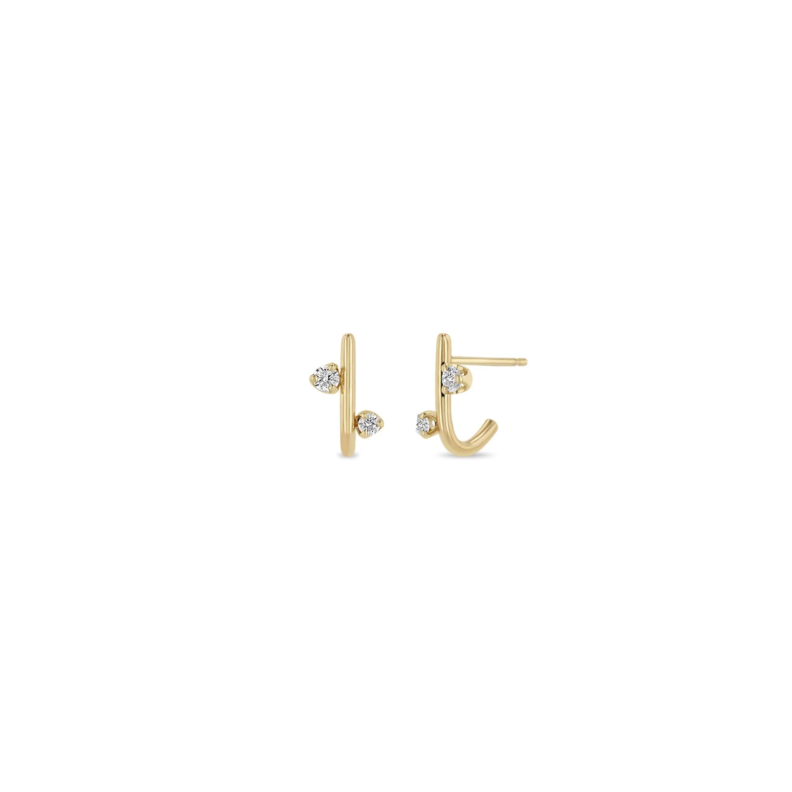 Zoe Chicco | Mixed Prong-Set Diamond J Hook Hoop Earrings