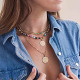 Zoe Chicco | Multicolor Bead Necklace with Round Charm Enhancer