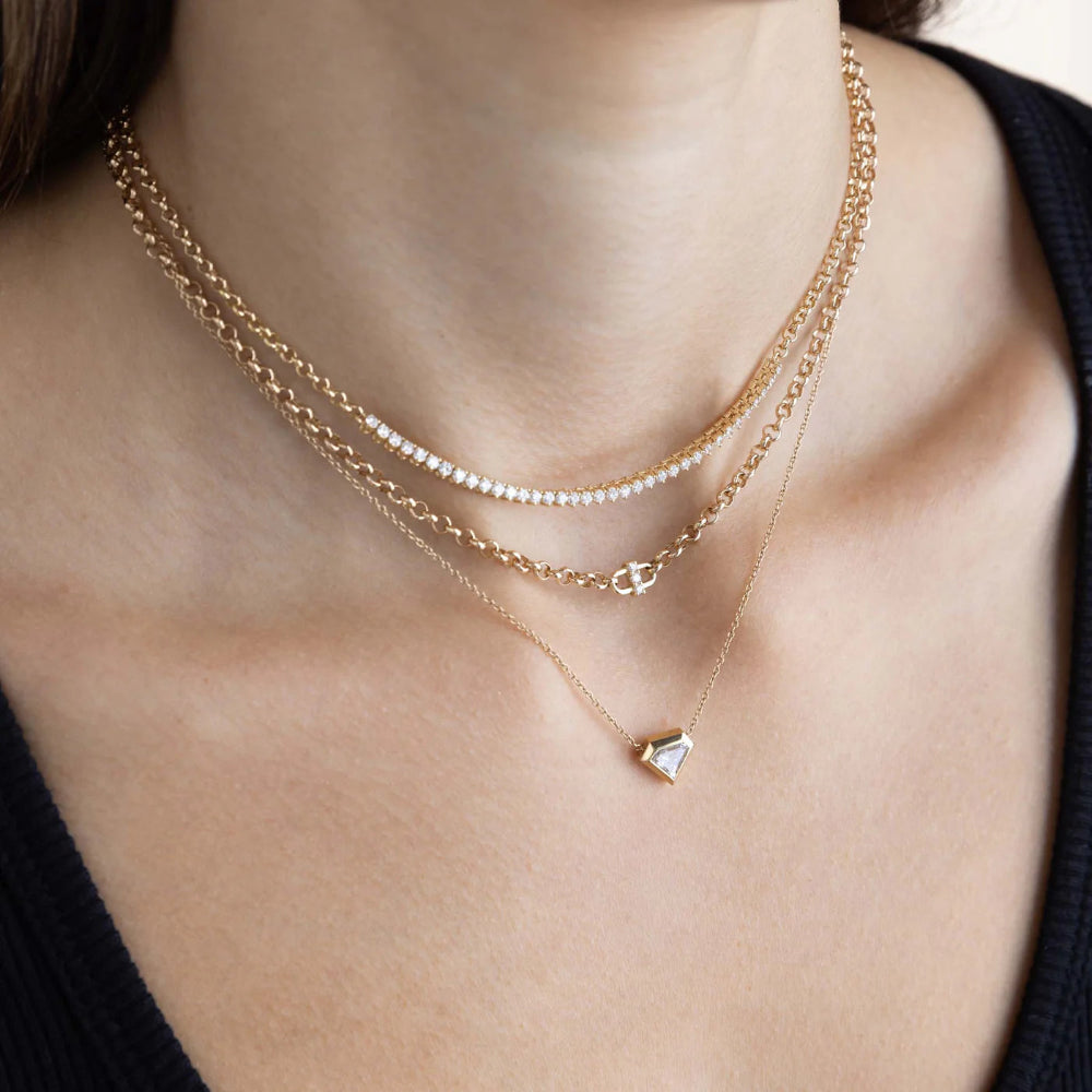 Zoe Chicco | 3-Diamond Open Link Medium Rolo Chain Necklace