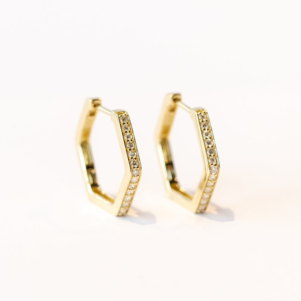 Pave Diamond Hex Hoop Earrings