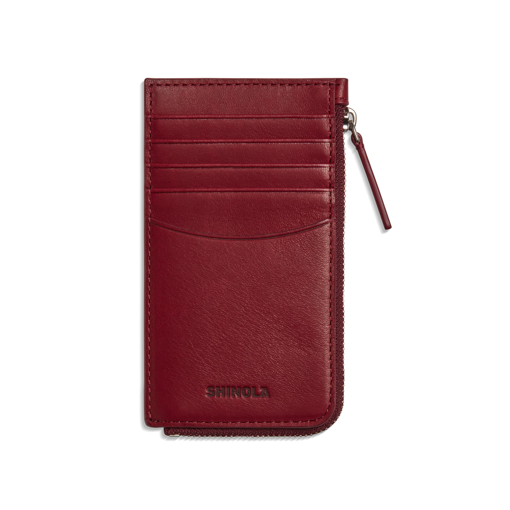 Shinola | Birdy Zip Around Leather Card Case, Merlot