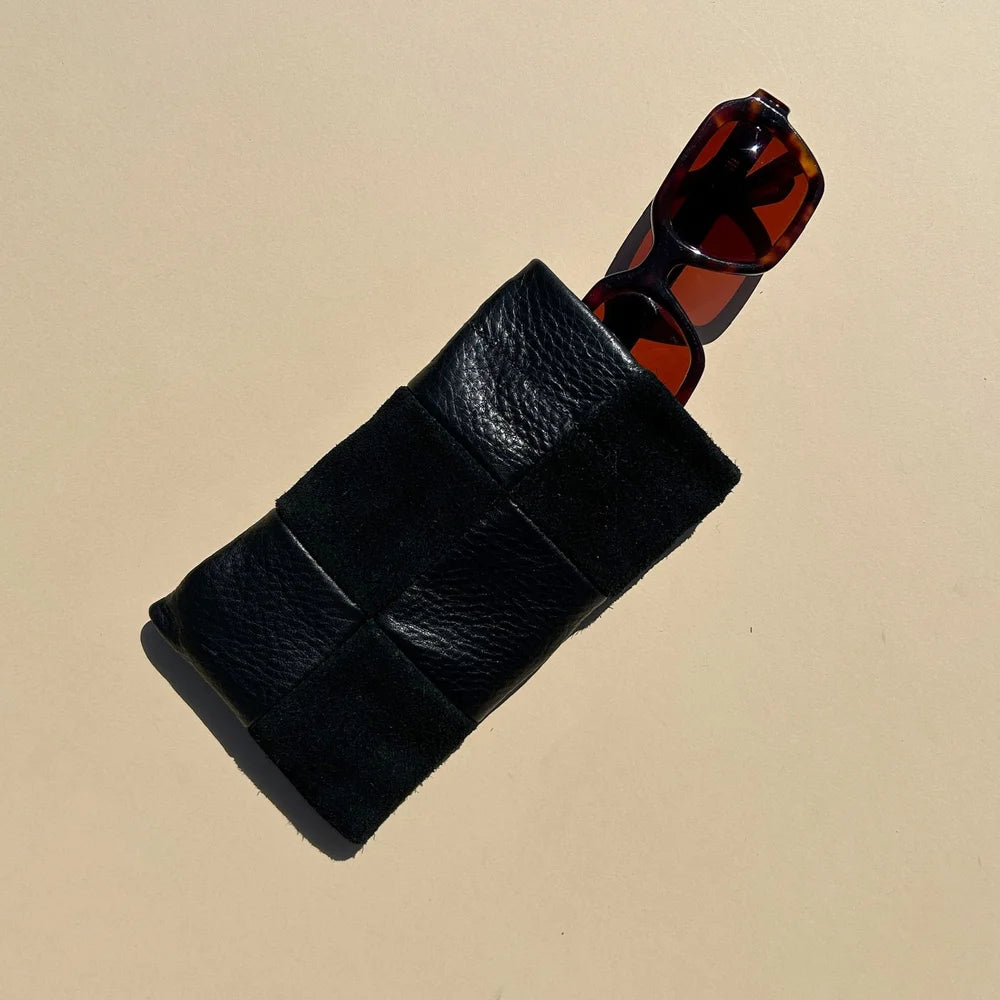 Sunglasses Case, Black Check Leather
