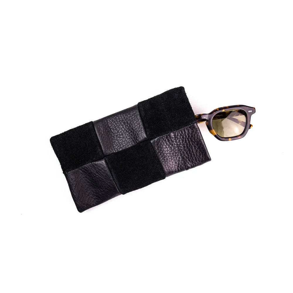 Sunglasses Case, Black Check Leather
