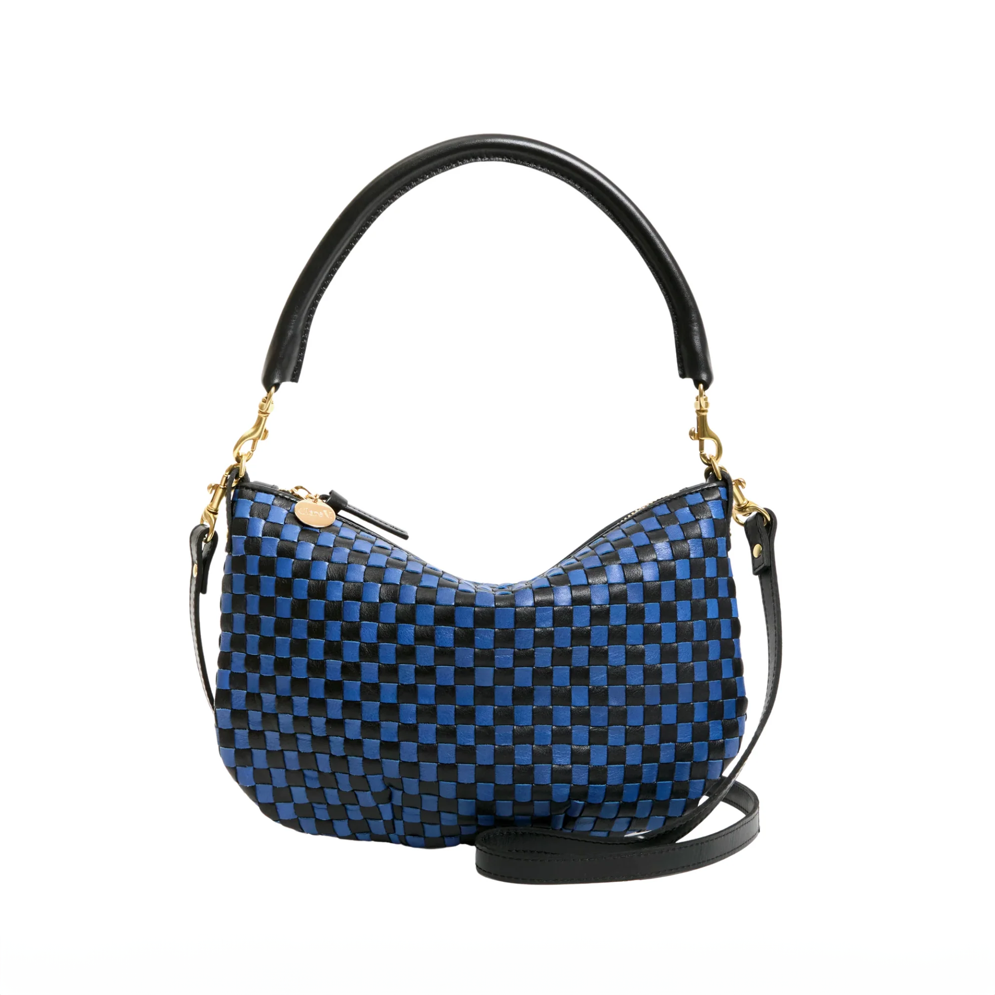 Petit Moyen Messenger, Black and Cobalt Woven Checker