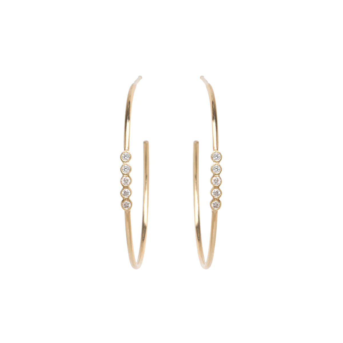 Zoe Chicco | Medium Five Diamond Bezel Hoop Earrings