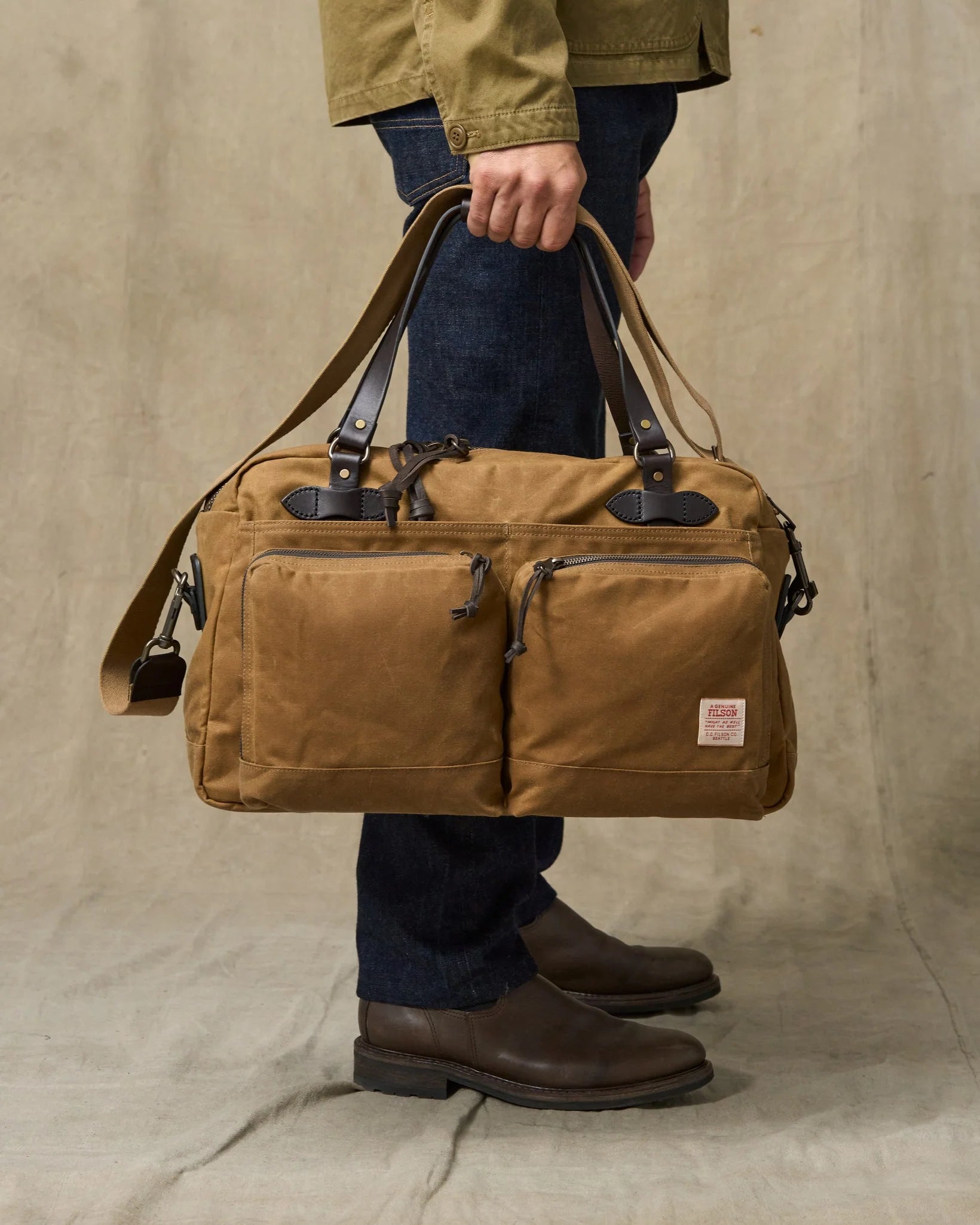 48 Hr Tin Cloth Duffle, Dark Tan and Brass