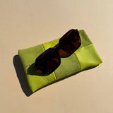 Sunglasses Case, Chartreuse Check Leather