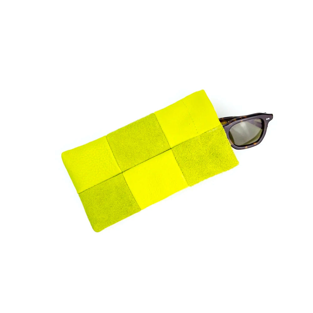 Sunglasses Case, Chartreuse Check Leather