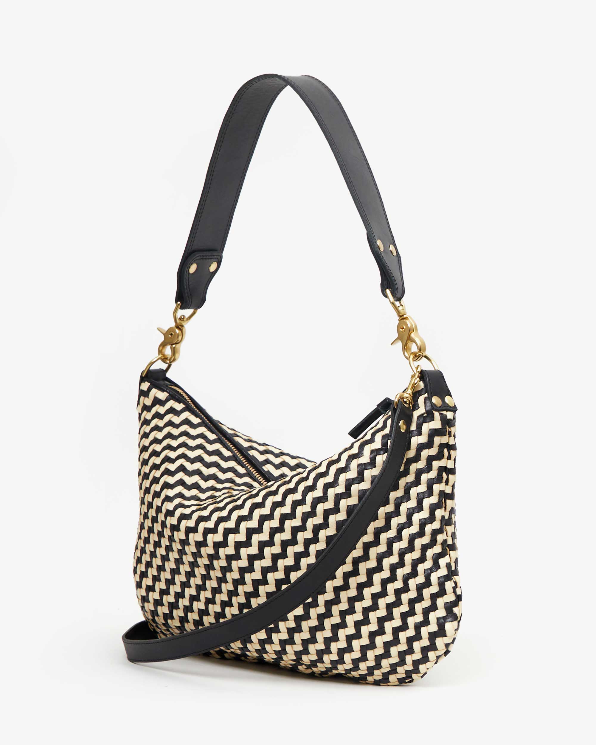 Moyen Messenger, Black and Cream Woven Zig Zag