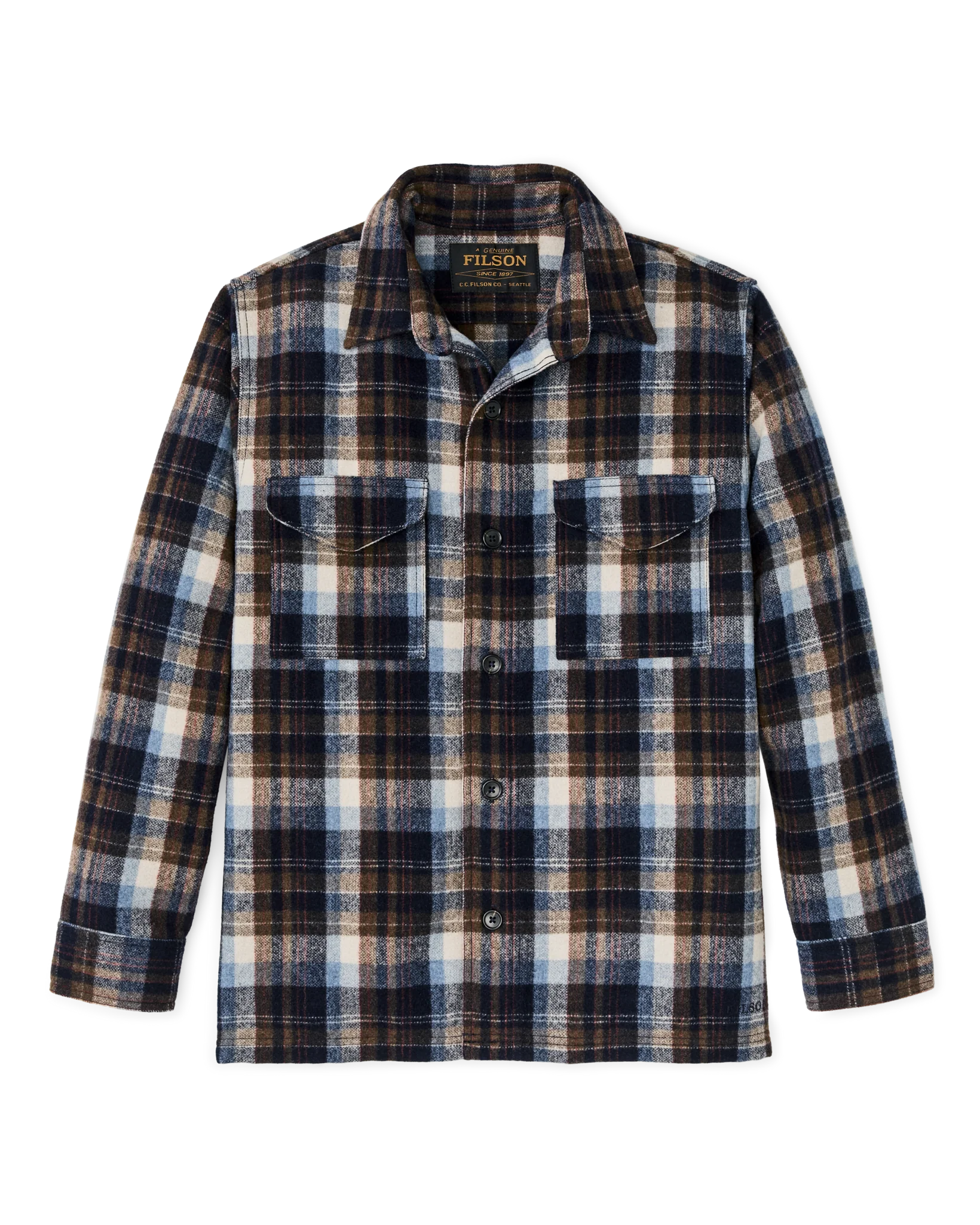 Wool Jac-Shirt, Brown and Light Blue Multi Plaid